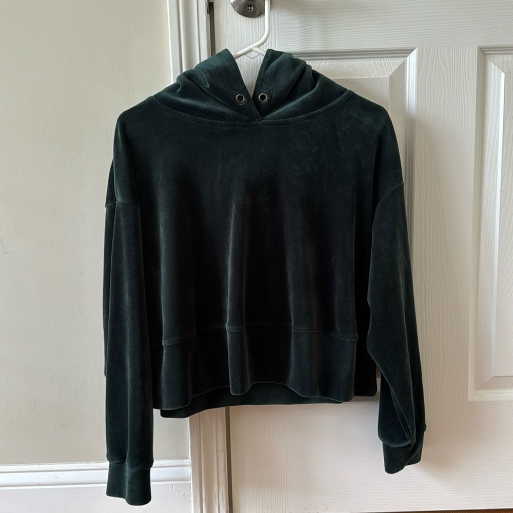 Philosophy velour hoodie, dark green, size extra small, missing strings